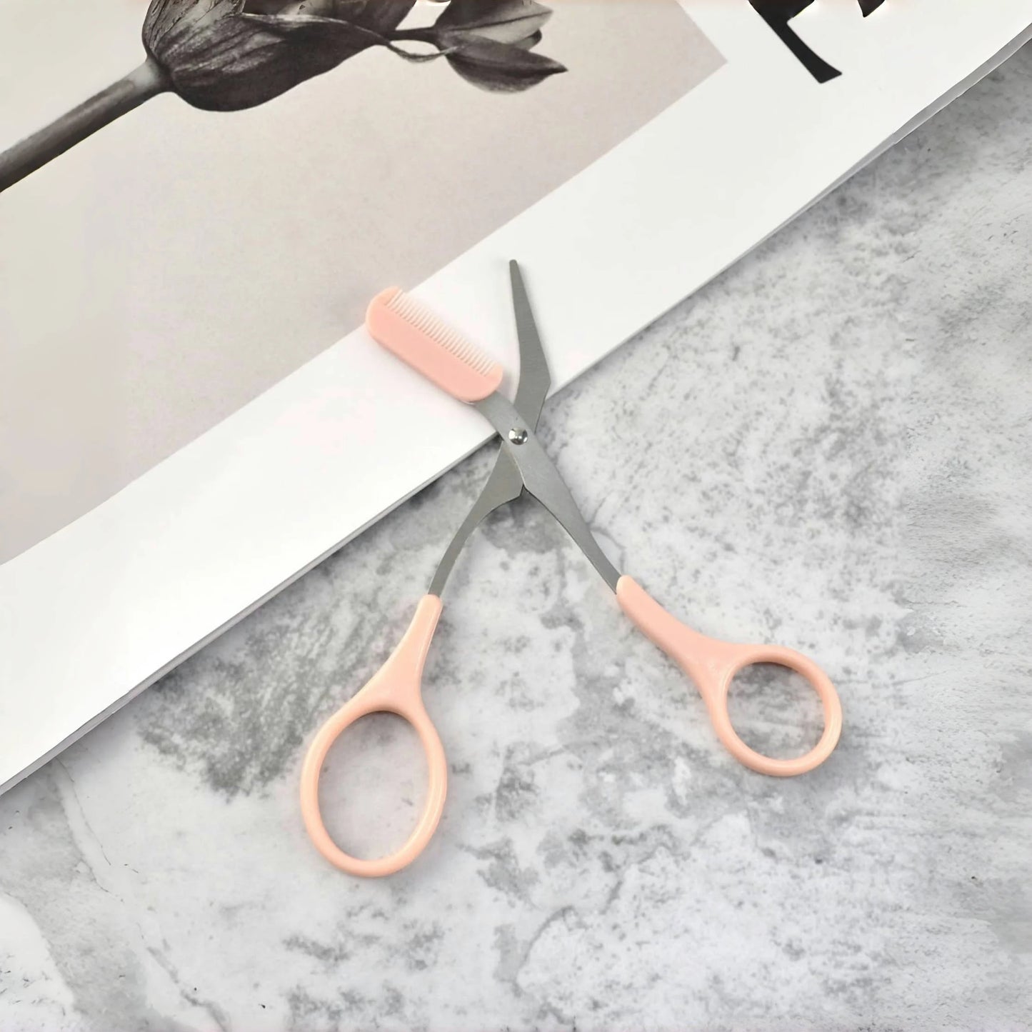Precision Eyebrow Trimming Scissors with Built-In Comb